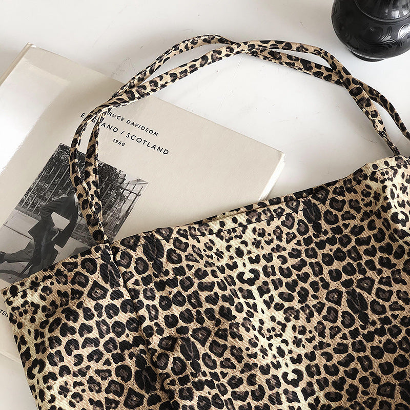 Chic Leopard Canvas Tote Bag - Large Capacity Shoulder Bag