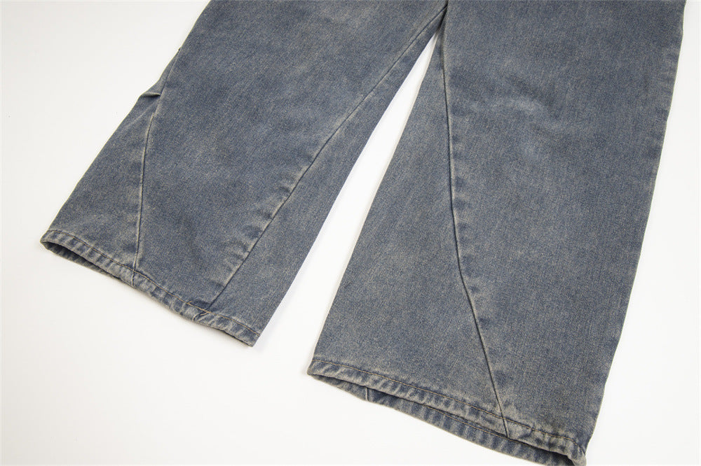 Irregular Pleated Worn Jeans Men And Women