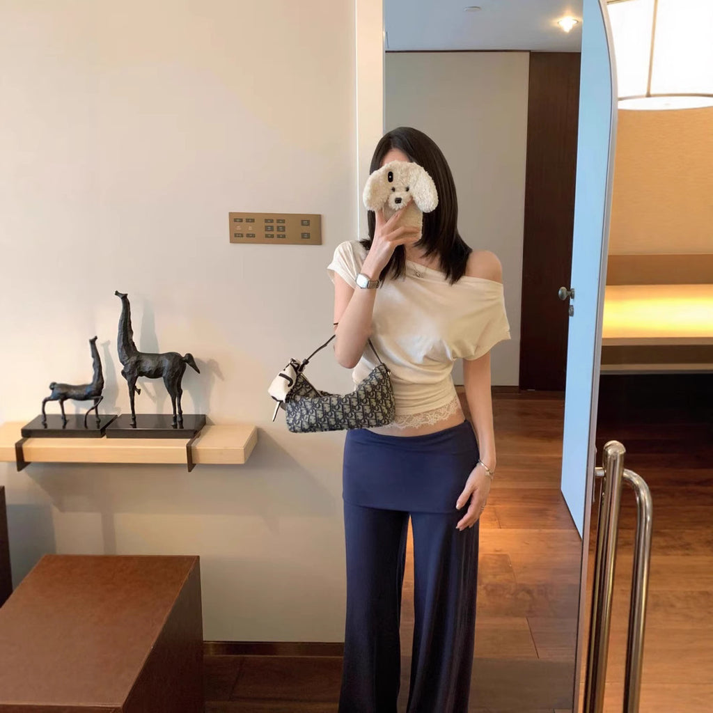 Chic Cotton Wide Leg Pants with Fold-Over Waist - Loose & Casual