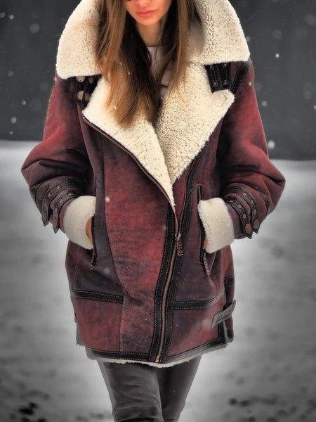 Cozy Faux Shearling Lined Aviator Jacket with Warm Lapel Collar for Winter