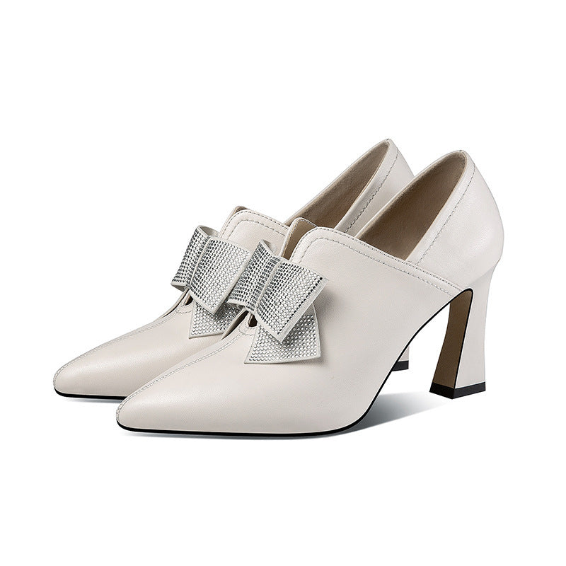 Elegant Rhinestone Bow Pointed Toe High Heels for Women