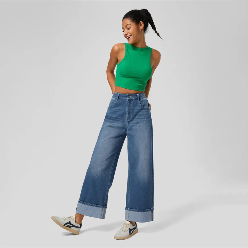 High-Waisted Wide Leg Denim Jeans