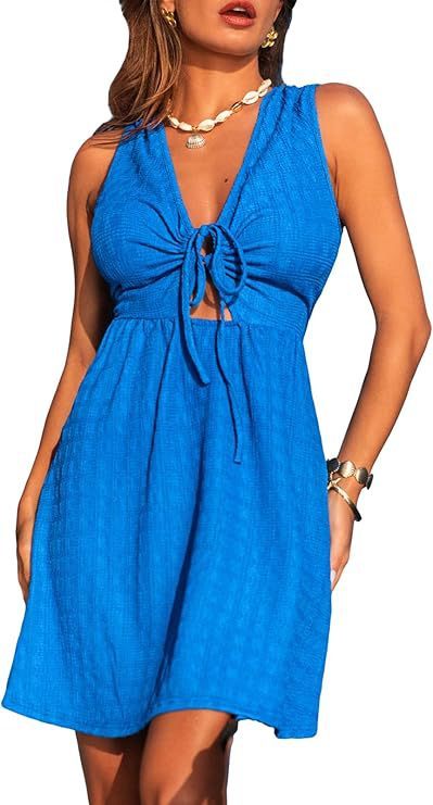 Effortless Summer V-neck A-Line Sleeveless Tie Front Mini Dress