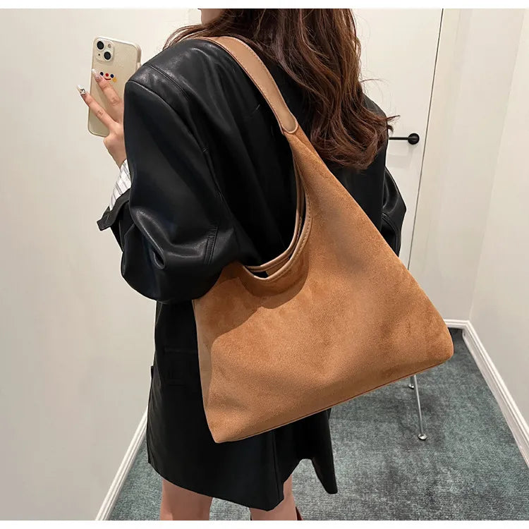 Chic Suede Hobo Shoulder Tote Bag