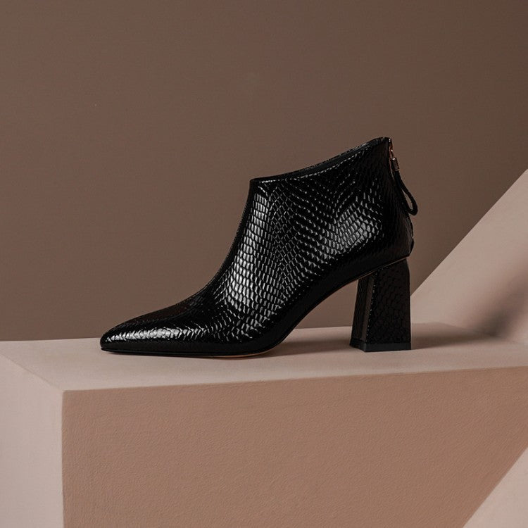 Elegant Embossed Leather Ankle Boots