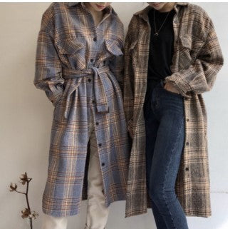 Women's Elegant Plaid Longline Trench Coat - Chic & Versatile Outerwear