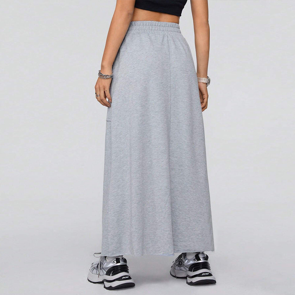 Relaxed Fit Flowy A Line Maxi Skirt with Drawstring Waist