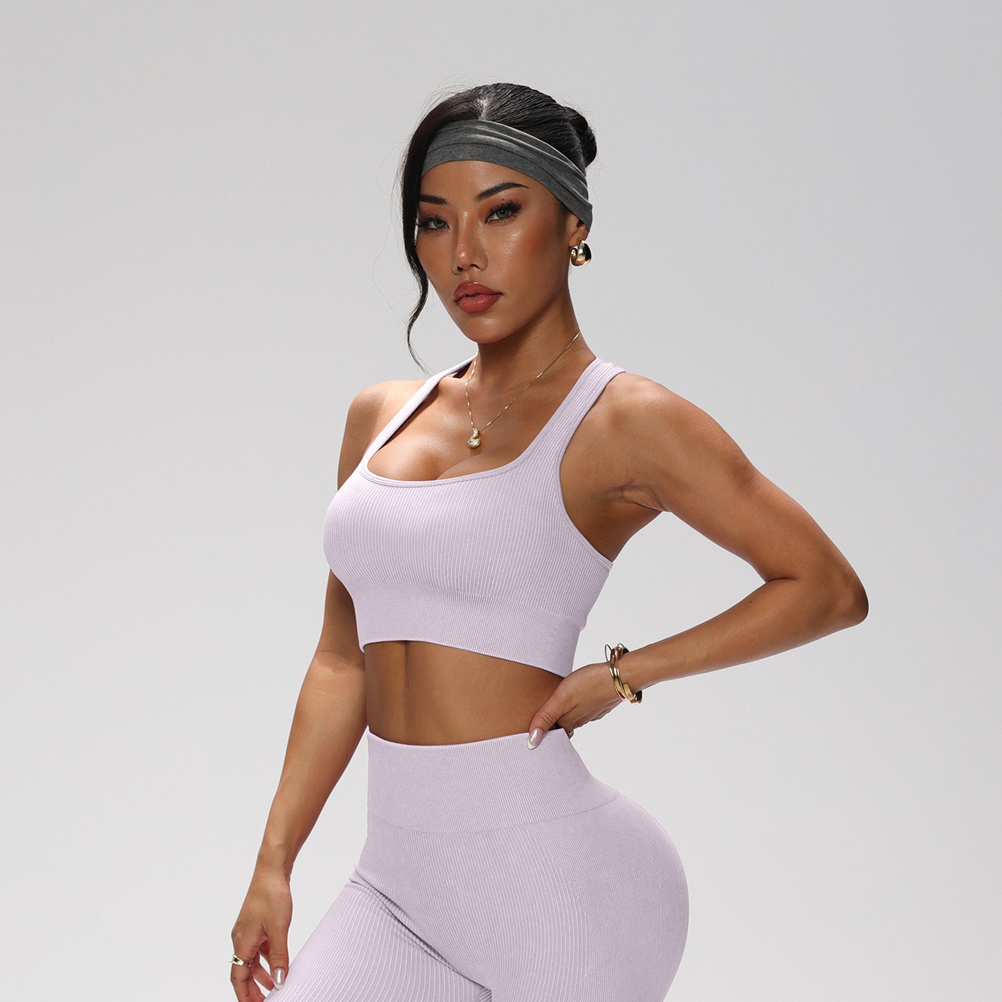 Elevated Ribbed Yoga Workout Sports Crop Top and High Waist Leggings Set