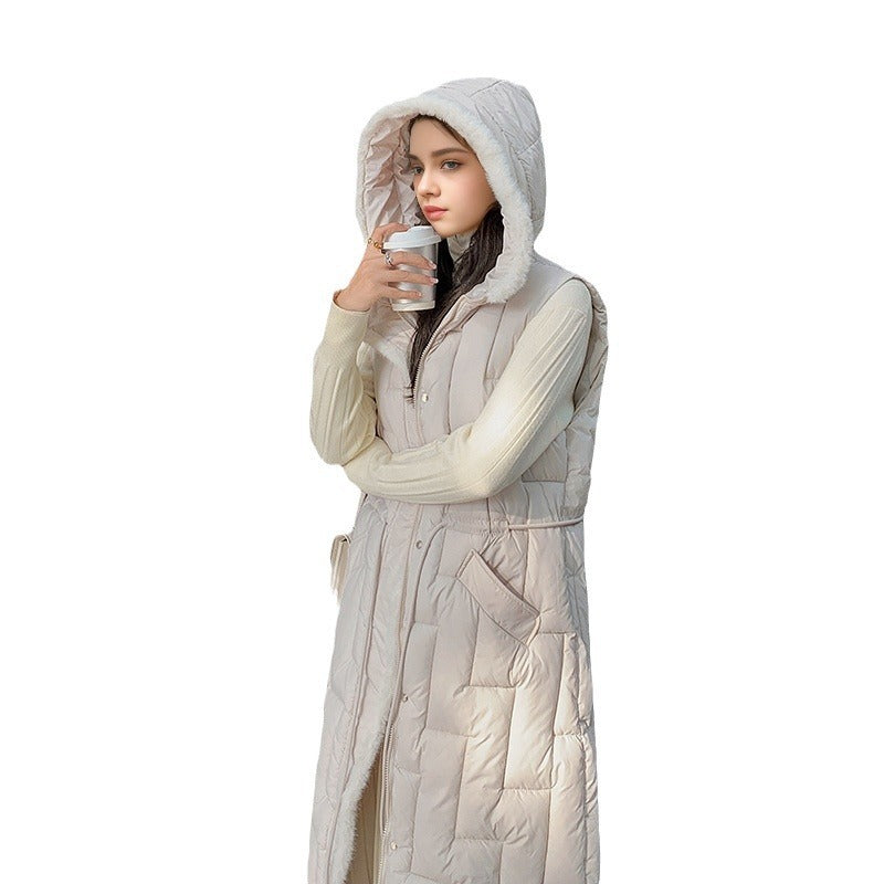 Elegant Overknee Hooded Padded Winter Vest Outerwear