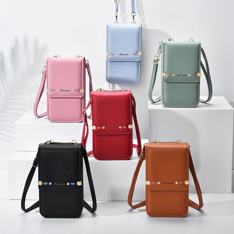 Embroidered PU Leather Mobile Phone Crossbody Bag for Women - Wallet