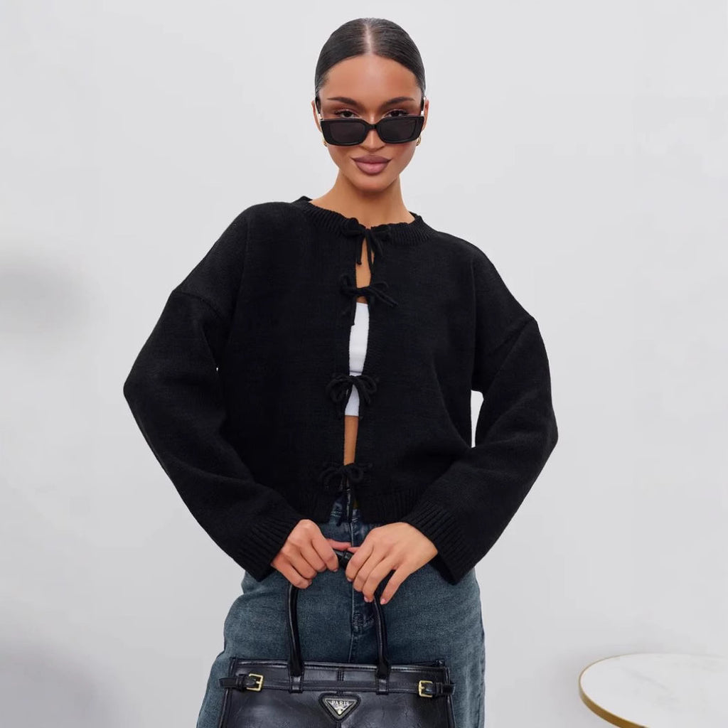 Relaxed Fit Tie Front Cardigan Sweater Cozy Knit Long Sleeve for Everyday Comfort