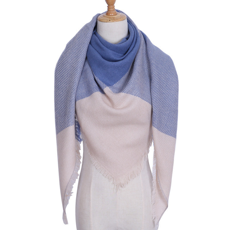 Cozy Plaid Triangle Shawl Scarf