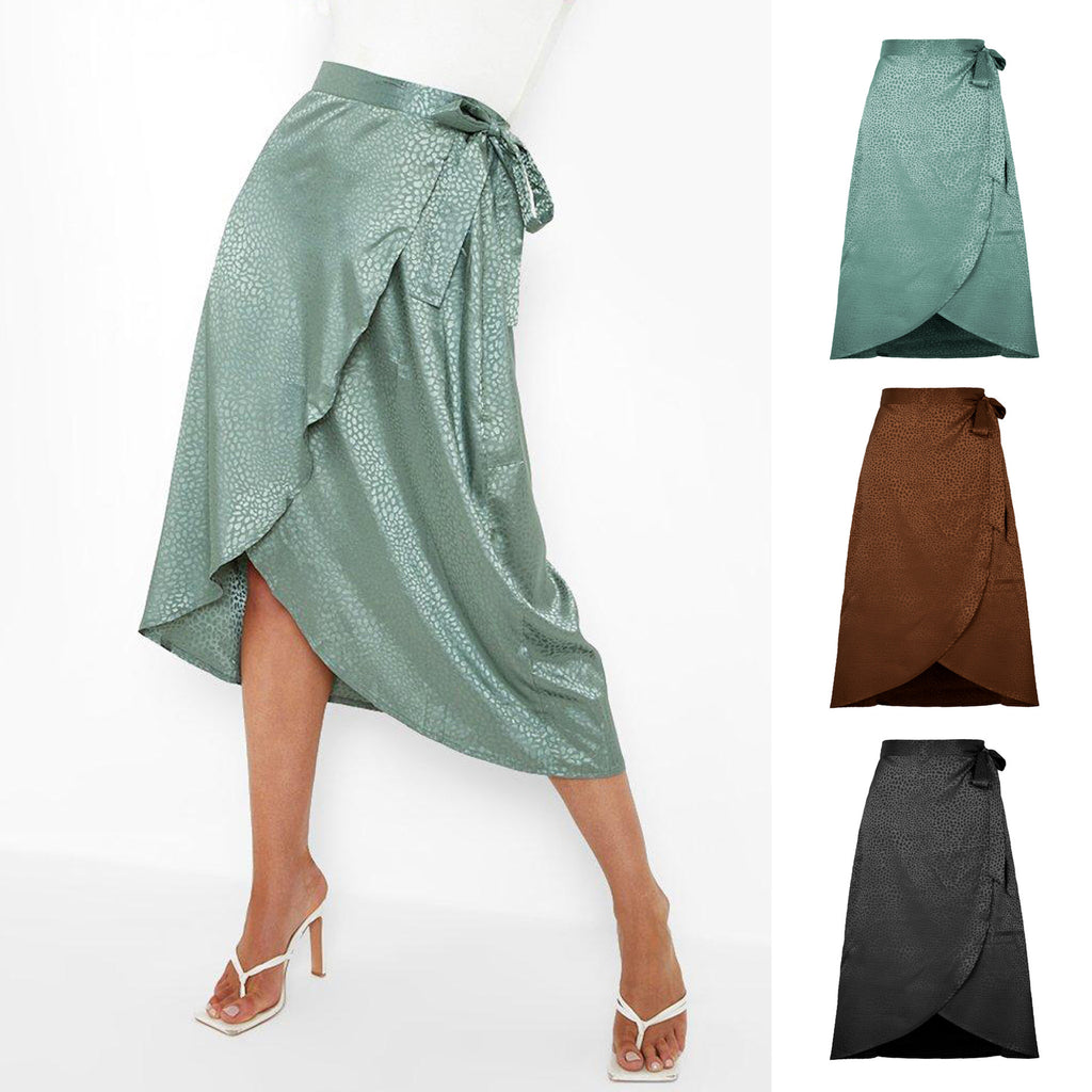 Elegant Jacquard High Waist Wrap Midi Skirt with Tie Detail