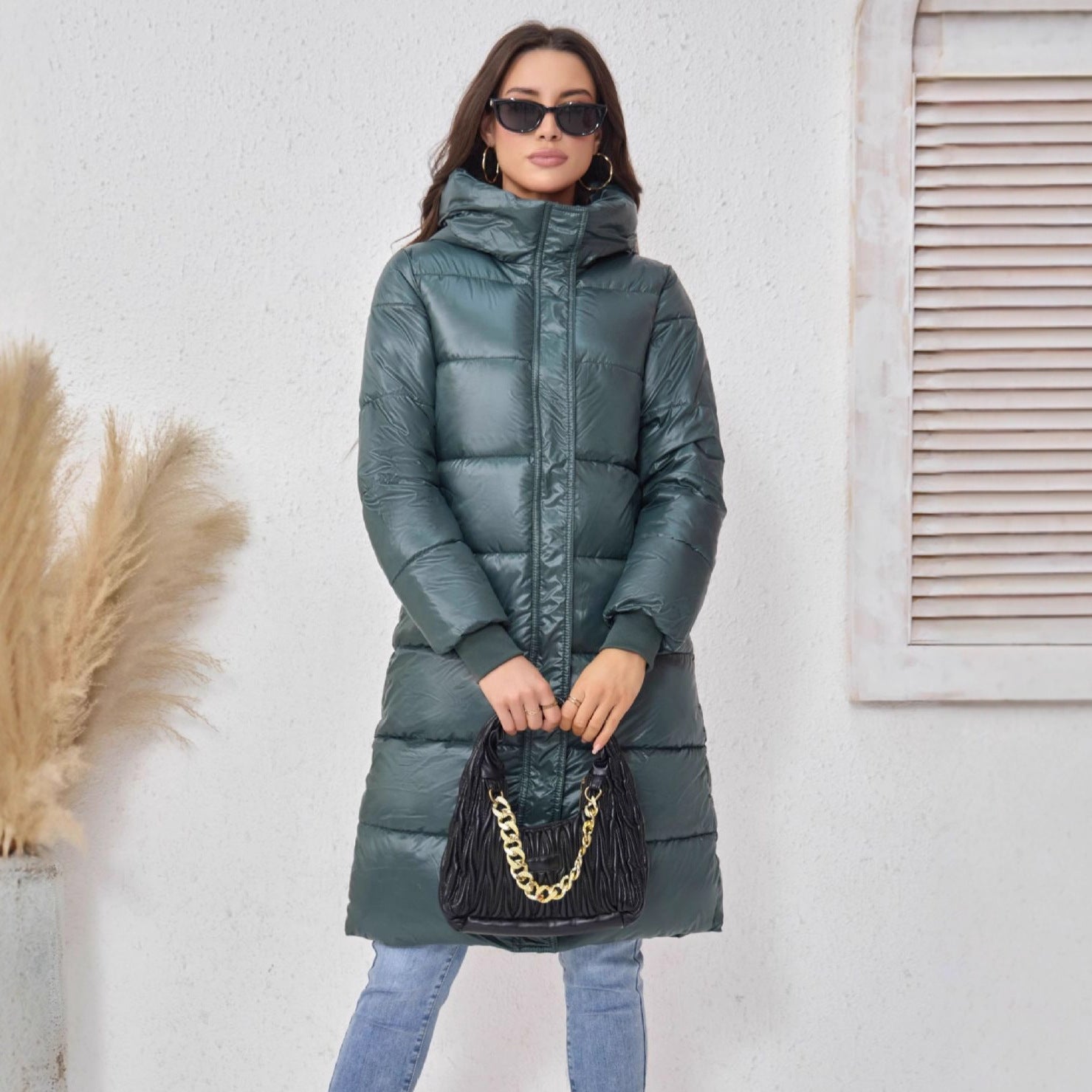Chic Padded Longline Puffer Jacket with Hood for Winter Elegance
