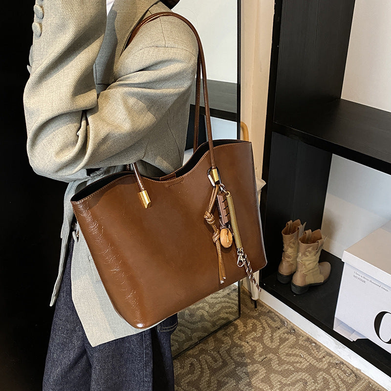 Retro PU Large Capacity Tote Bag - Stylish Shoulder Handbag