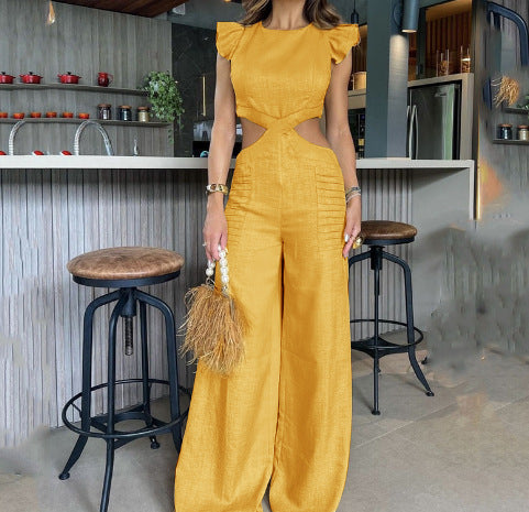 Chic Cut-Out Ruffled Sleeveless Wide Leg Jumpsuit