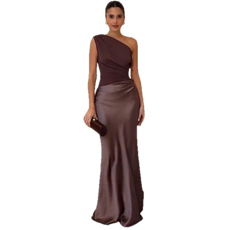 Women's One-Shoulder Dress - Backless Bodycon Maxi Gown