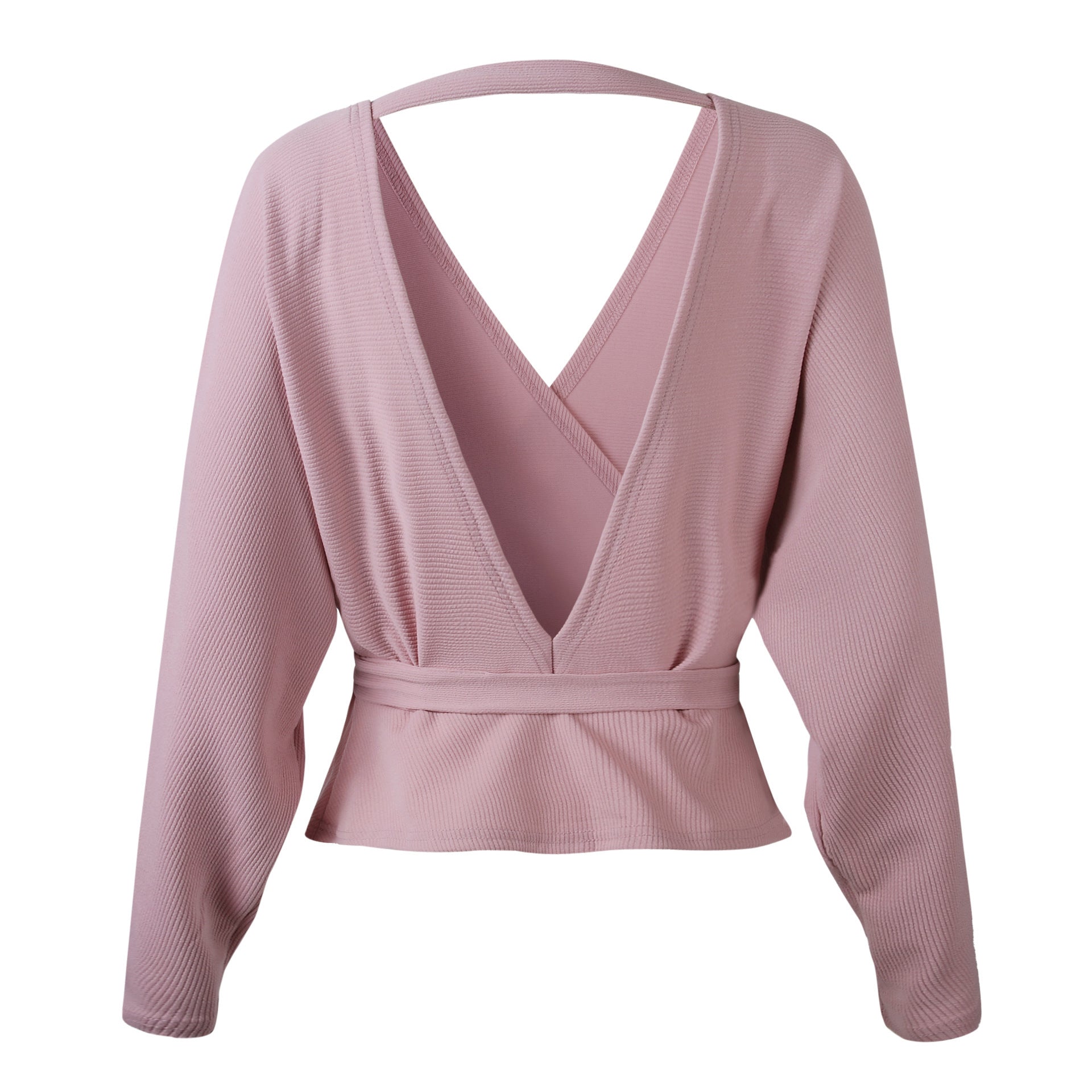 Elegant V-Neck Crossover Knit Wrap Top with Tie Waist