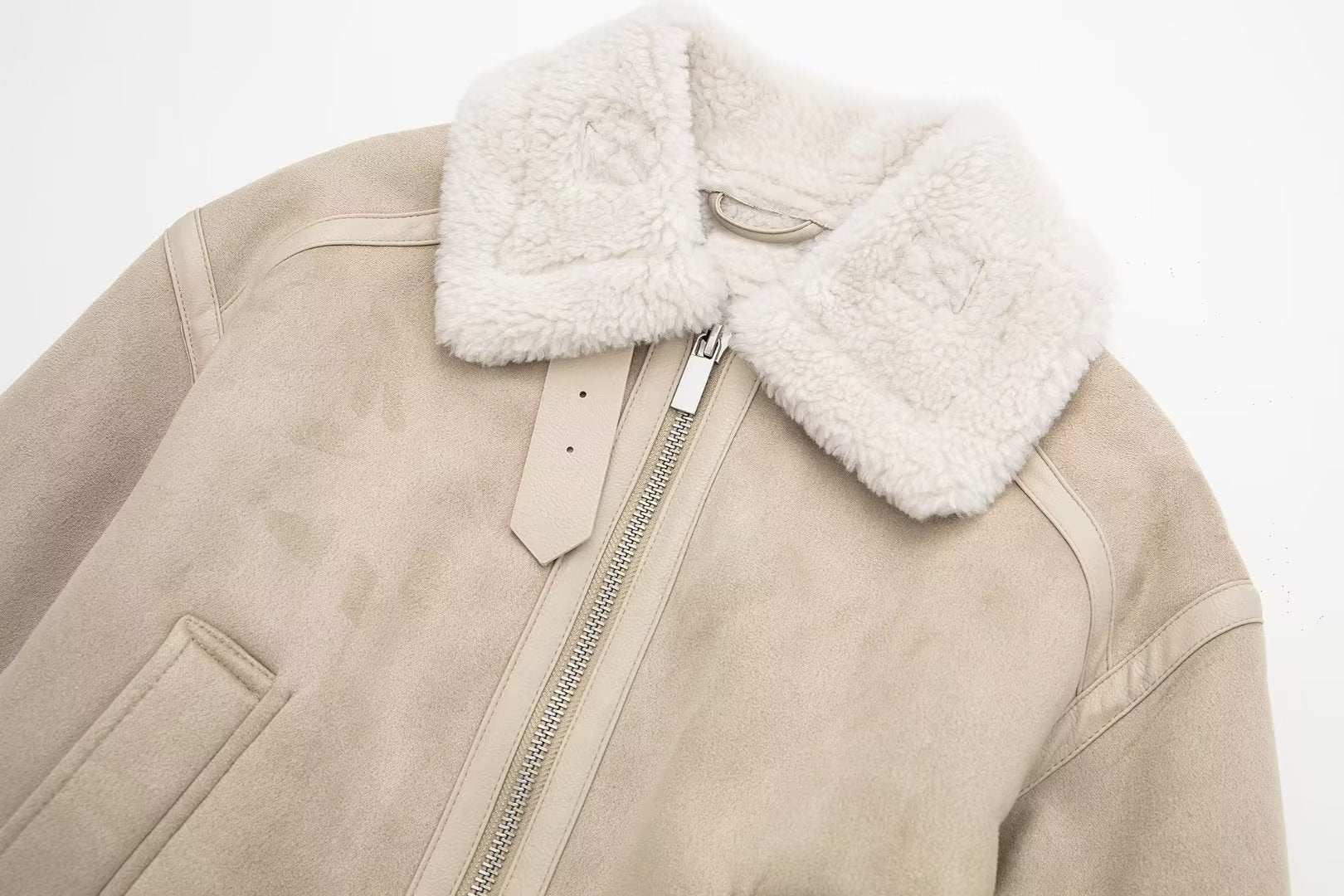 Chic Faux Suede Shearling Aviator Jacket with Cozy Interior Lining