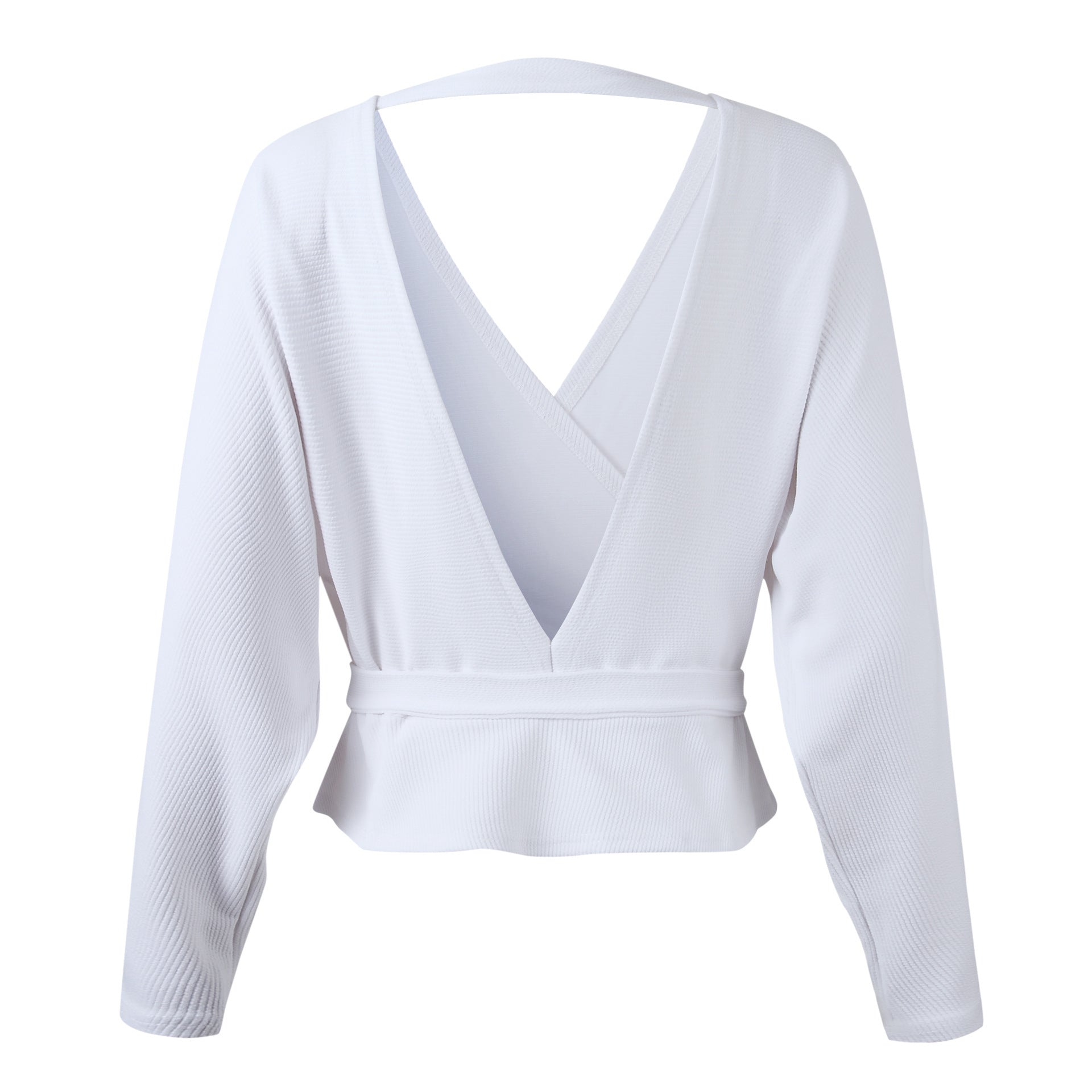 Elegant V-Neck Crossover Knit Wrap Top with Tie Waist