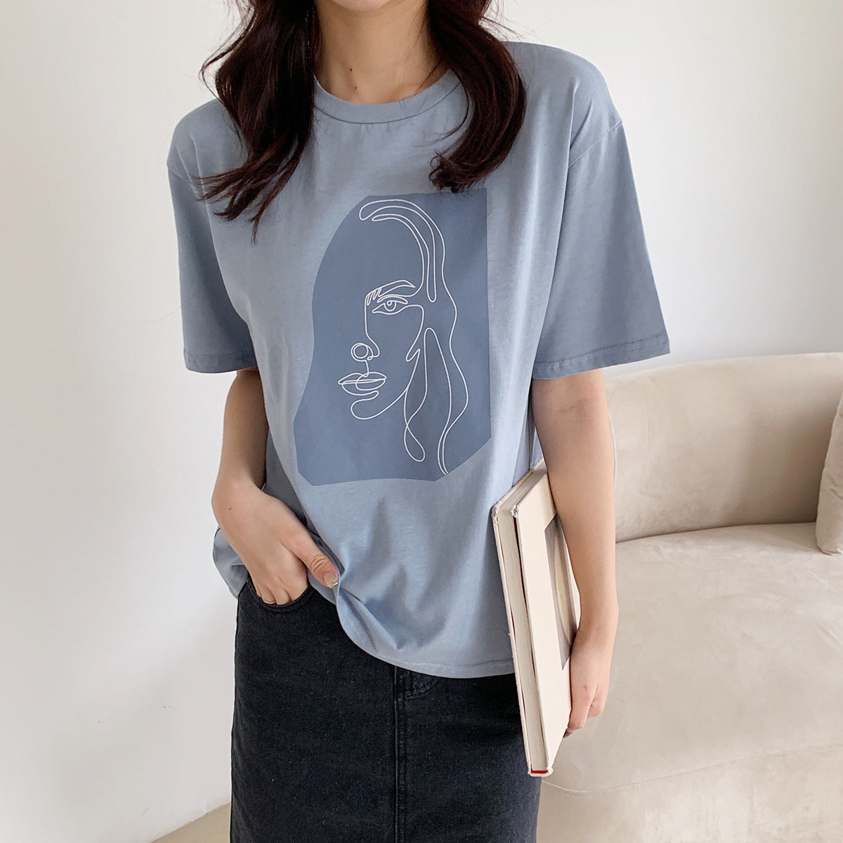 Abstract Line Art Cotton T-Shirt | Modern Women's Graphic Tee