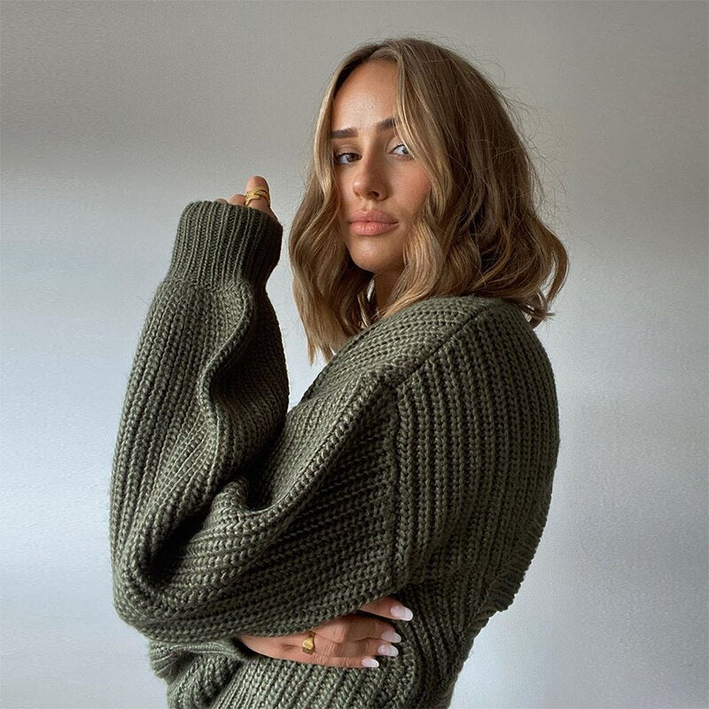 Chic Ribbed Knit Long Sleeve Cropped Sweater for Effortless Style
