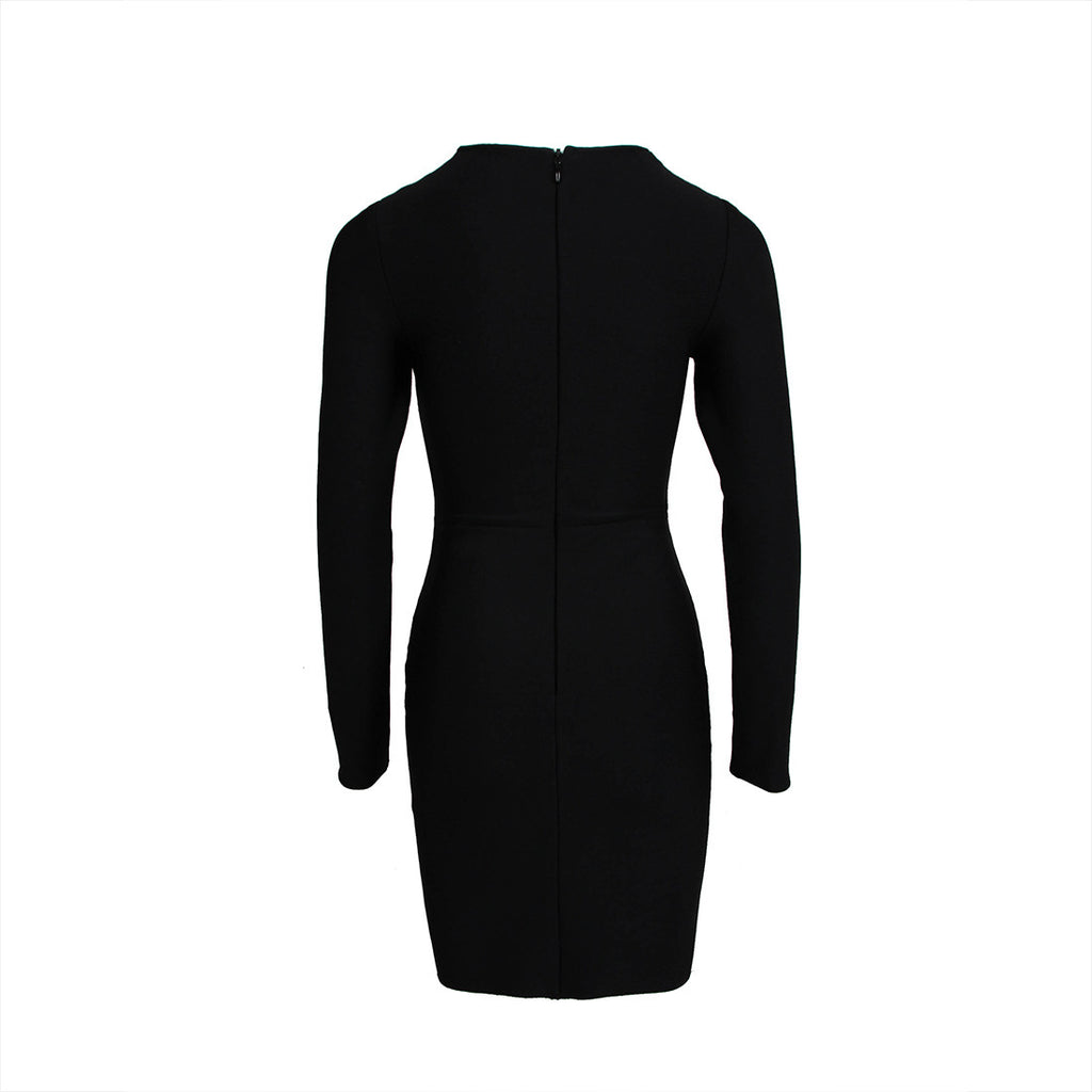 Sleek Black Long Sleeve Party Mini Dress with Dazzling Mesh Detail