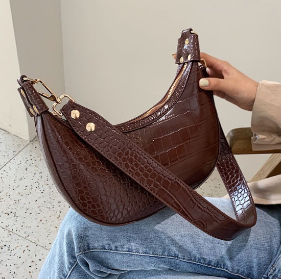 Retro Crocodile Texture PU Leather Baguette Crossbody Bag for Women
