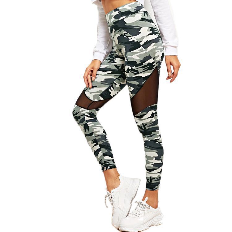 Stylish Camouflage Print Mesh Panel Yoga Sports Leggings for Active Living