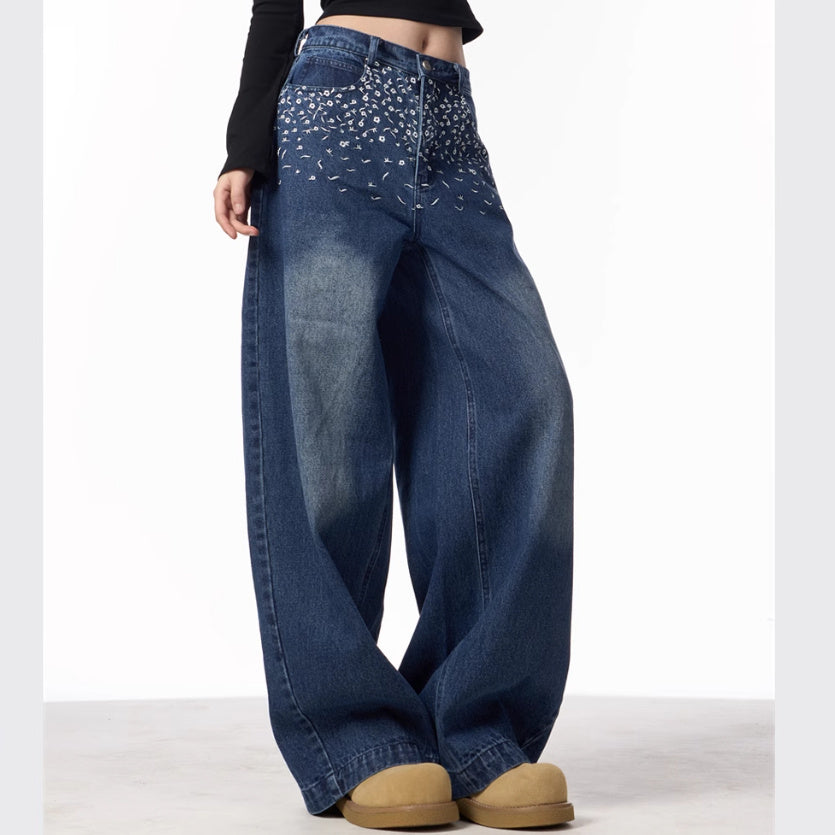 Women's Vintage Embroidered Wide-Leg Jeans