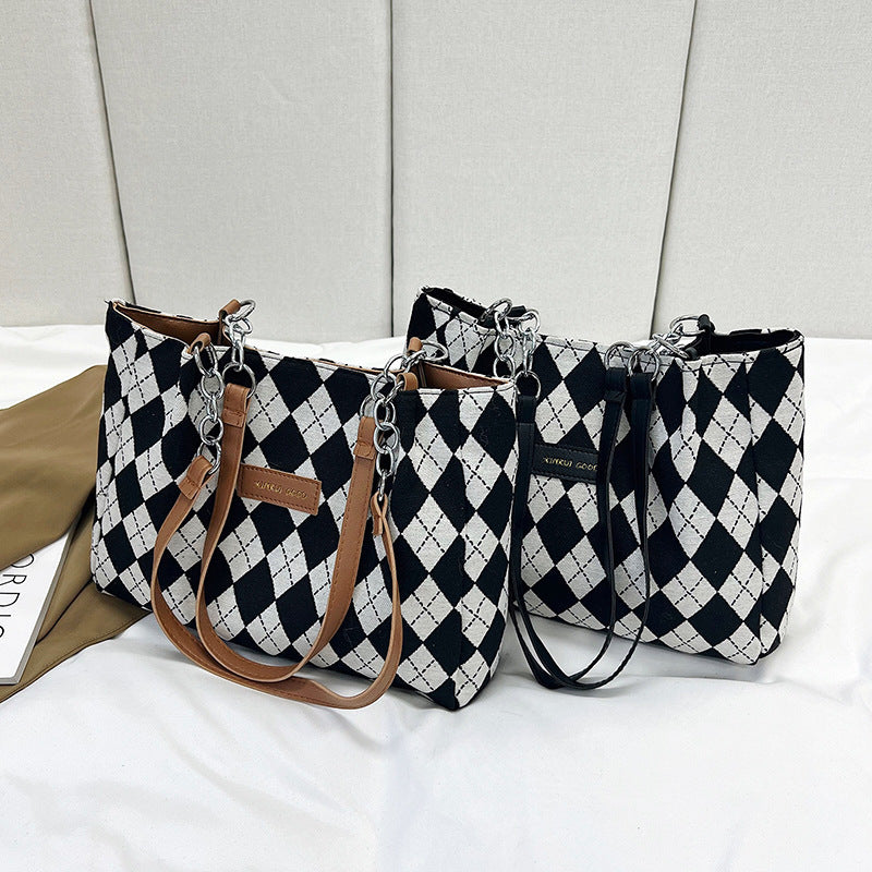 Chic Argyle Canvas Tote Bag - Spacious & Stylish