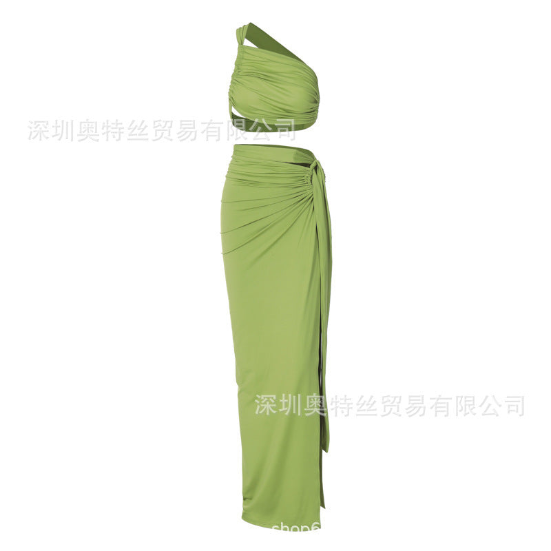 Women's Tube Top & Slit Skirt Set - Sexy Bodycon Suit