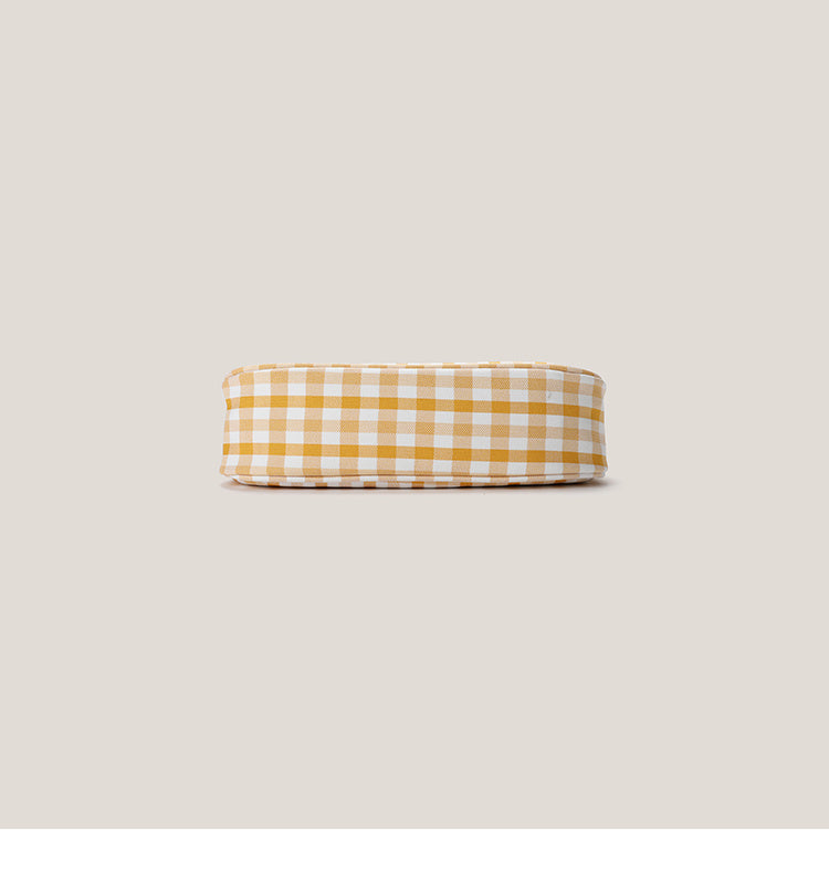 Chic Gingham Checkered Crescent Shoulder Bag with Chain Accent