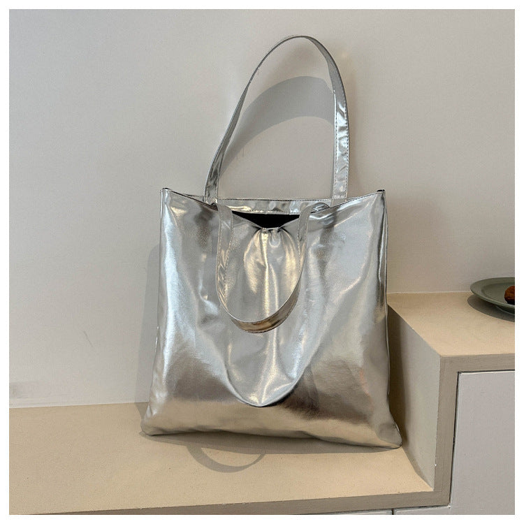 Trendy Metallic Shine Soft Tote Bag