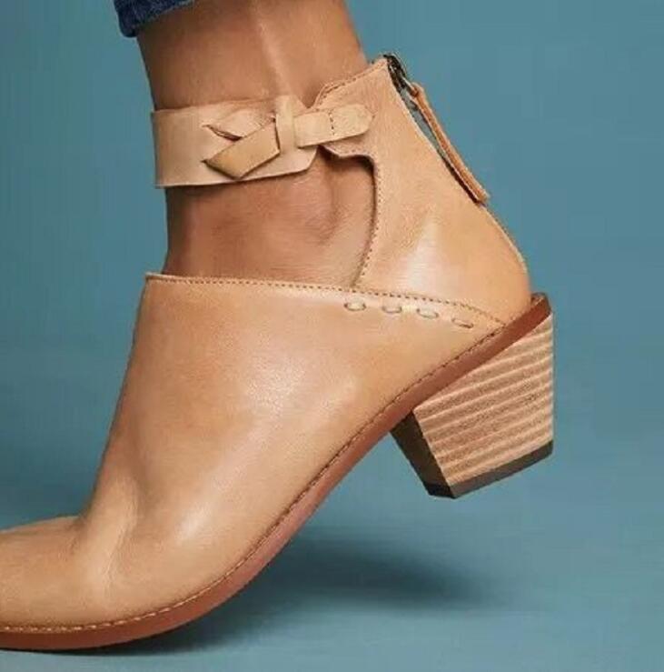 Stylish Women's Ankle Boots - Mid Heel Vintage Design