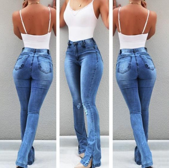 Aura High-Rise Split Hem Flare Jeans