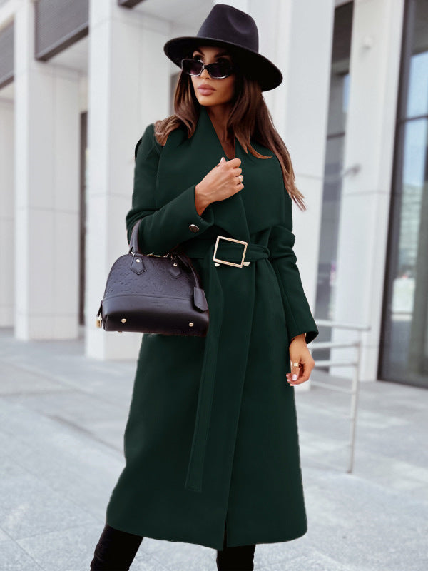 Elegant Tie-Waist Long Lapel Trench Coat for Women