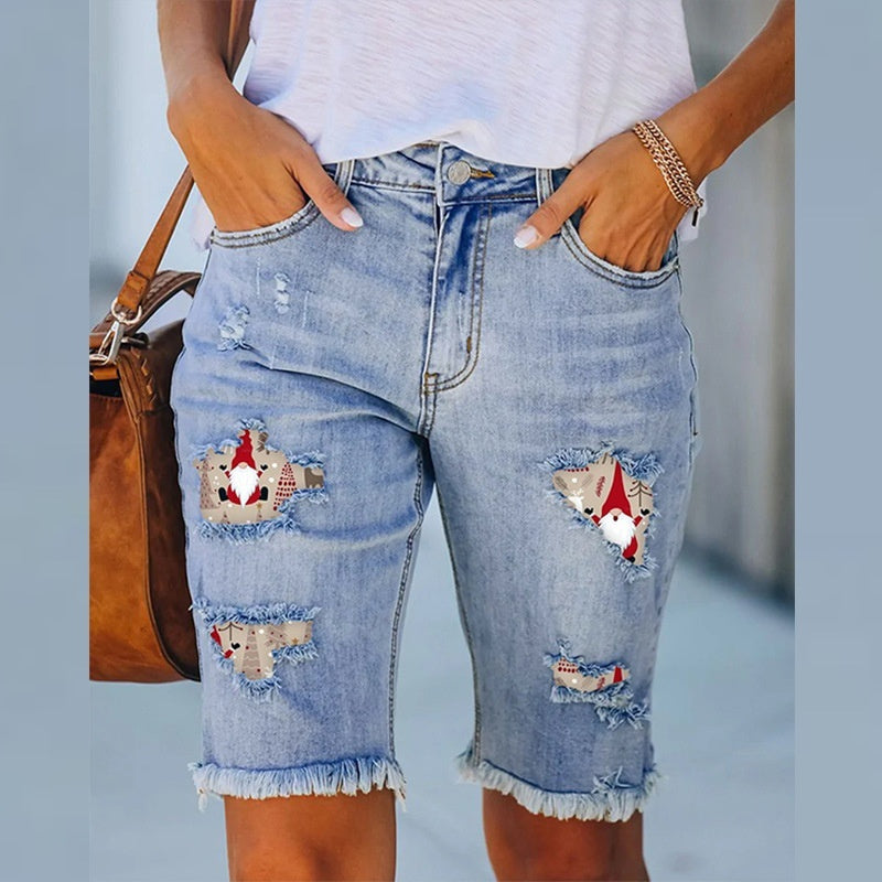 Gnome Patch Distressed Denim Bermuda Shorts