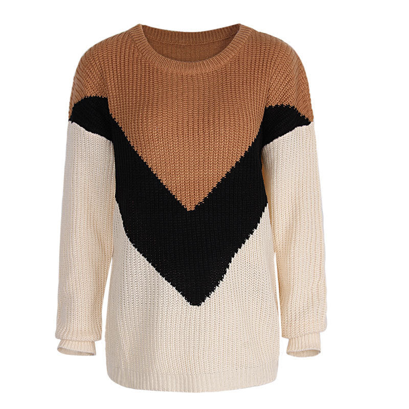 Cozy Chevron Striped Knit Crew Neck Pullover Sweater