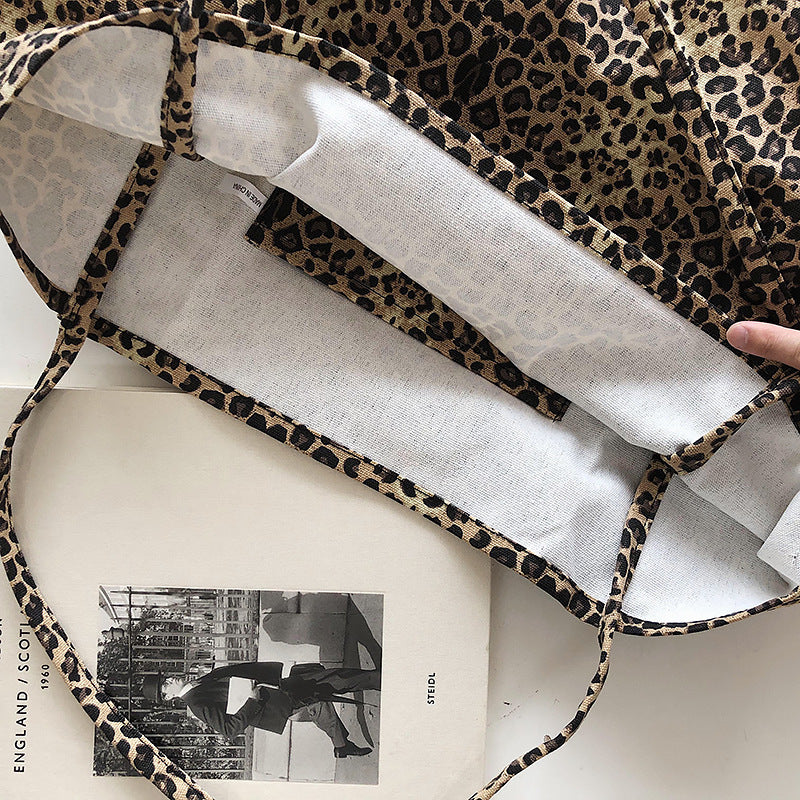 Chic Leopard Canvas Tote Bag - Large Capacity Shoulder Bag