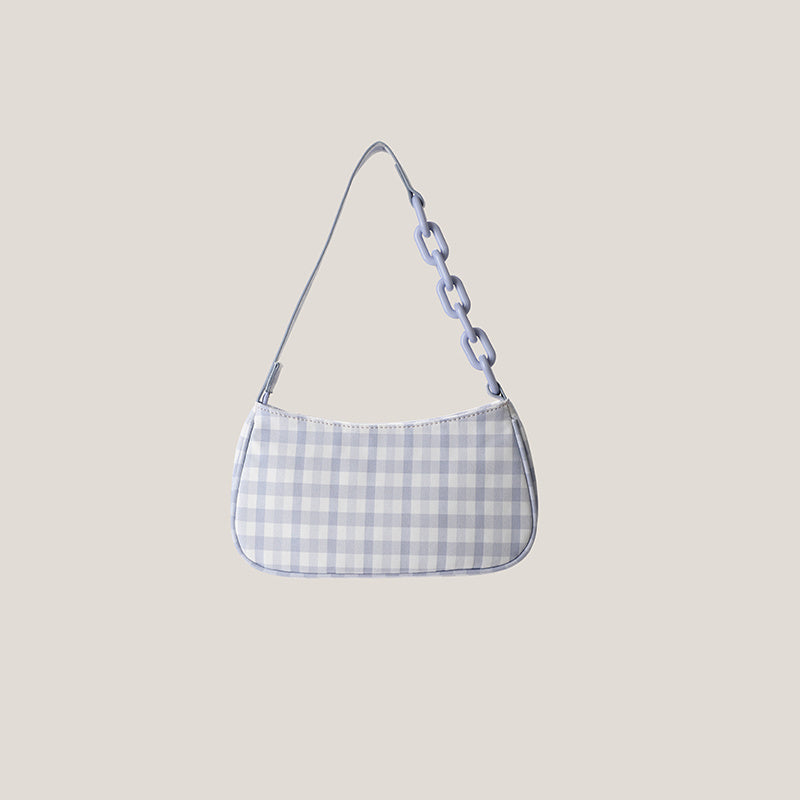 Chic Gingham Checkered Crescent Shoulder Bag with Chain Accent