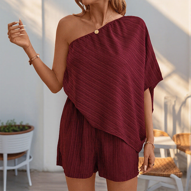 Effortlessly Chic Textured One Shoulder Romper
