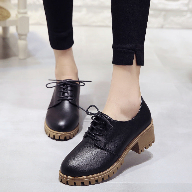 Stylish Women's Chunky Lace-Up Oxford Shoes with Block Heel