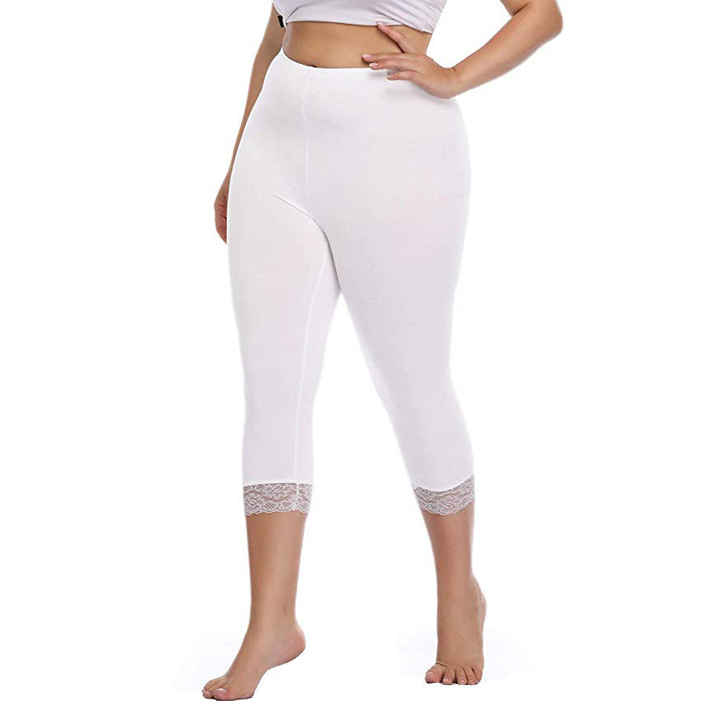 Comfortable Soft Milk Silk Capri Leggings with Delicate Lace Trim Detail