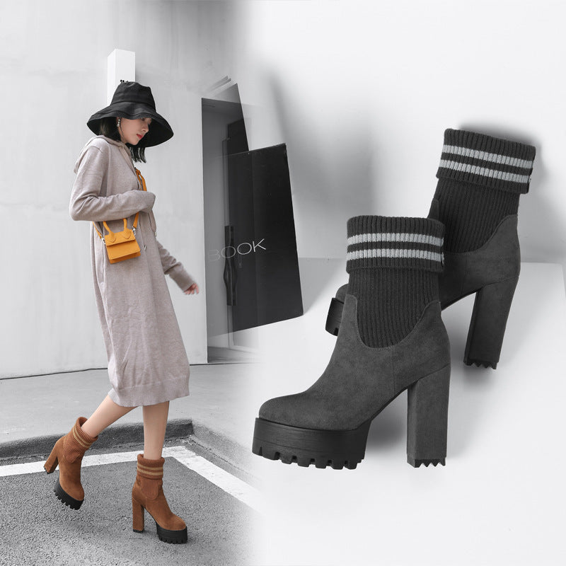 Stylish Platform Knit Ankle Boots