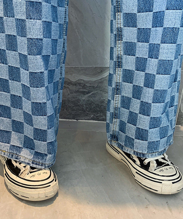 Retro Checkerboard Wide-Leg Jeans