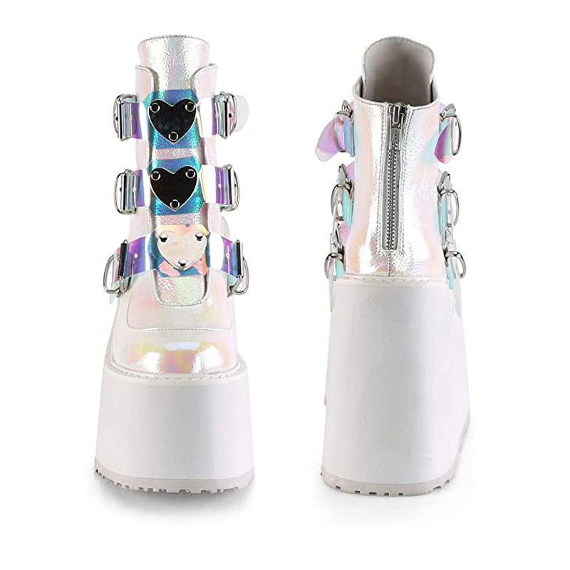 Holographic Platform Wedge Ankle Boots