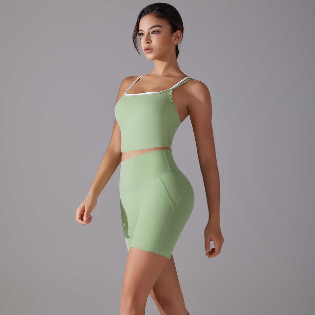 Women's Seamless Activewear Fitness Yoga Crop Top and Biker Shorts Matching Set