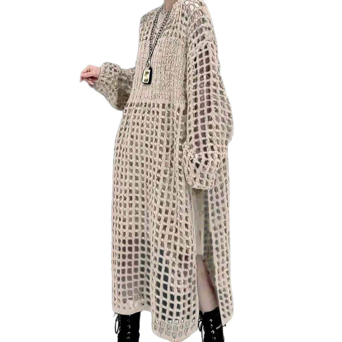 Loose Knit Round Neck Maxi Dress with Elegant High Slit