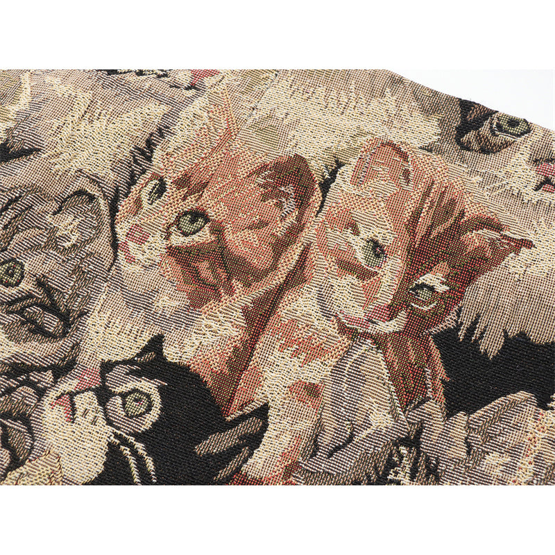 Chic High-Waisted A-Line Mini Skirt with Adorable Cat Tapestry Pattern